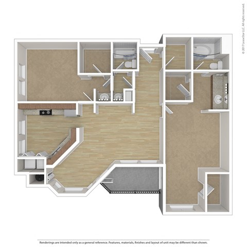 Floor plan for 2 beds, 2 baths, 1284 sqft